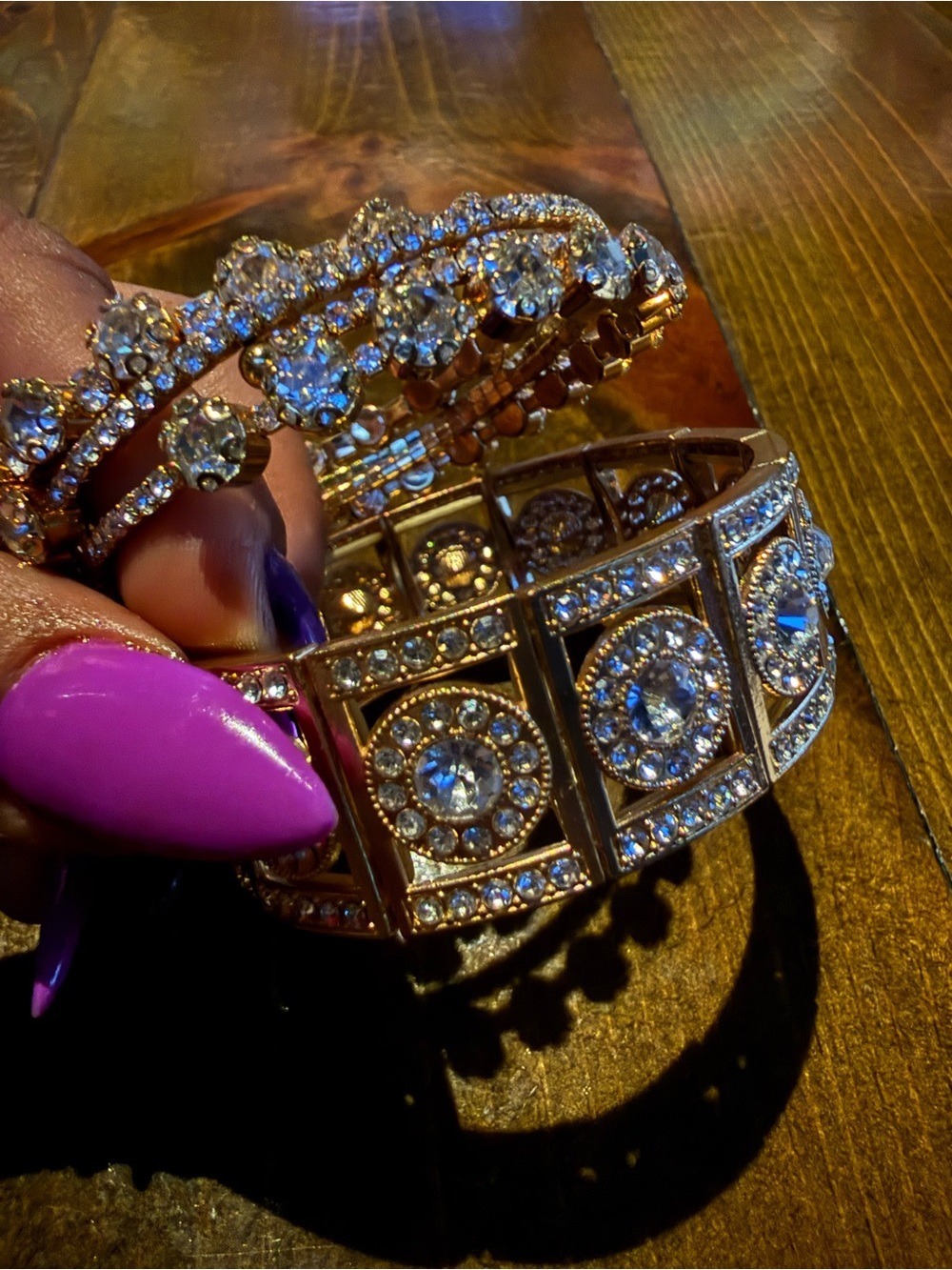 Rhinestone Statement Bracelet Trio Crystal Glam Stack - Picture 7 of 10